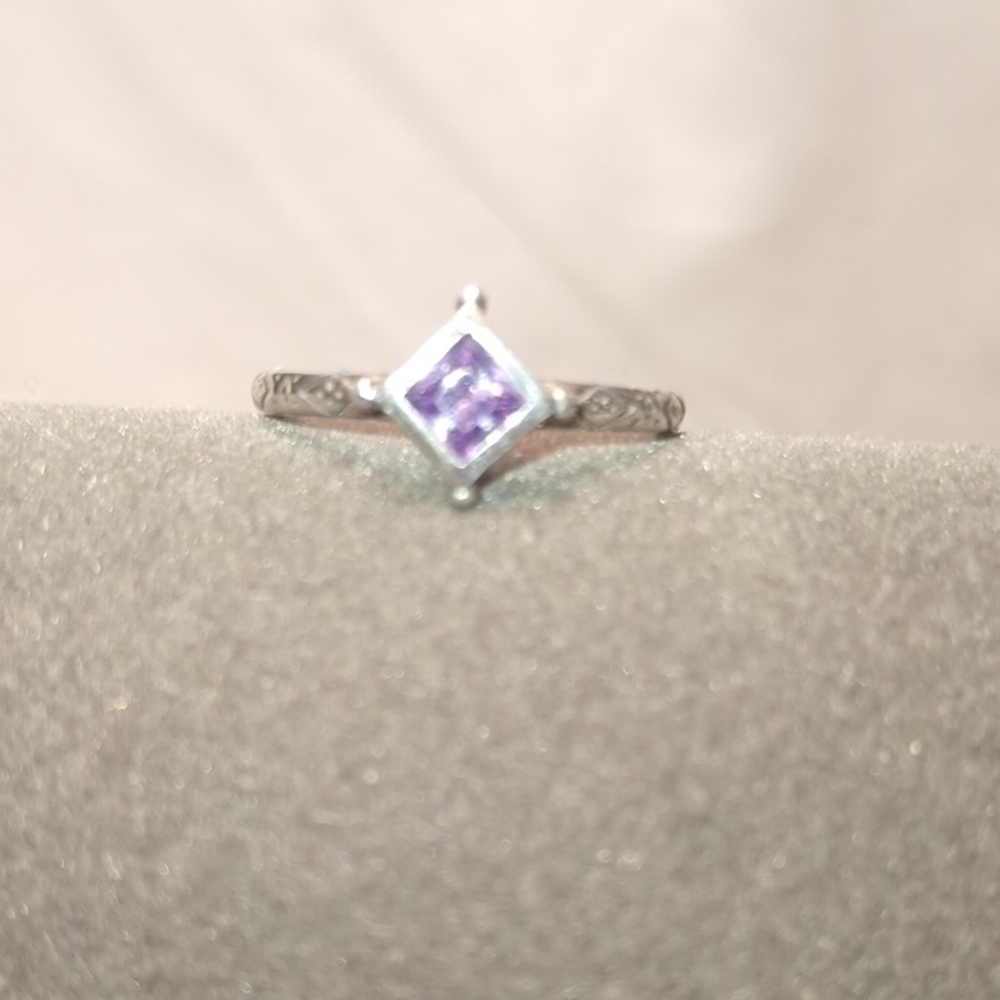 Sterling Silver And Purple CZ Ring Size 8 Silpada